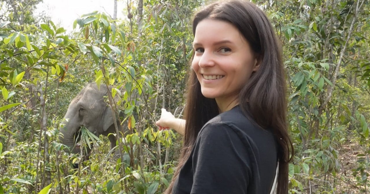 World Animal Protection medewerker met olifant