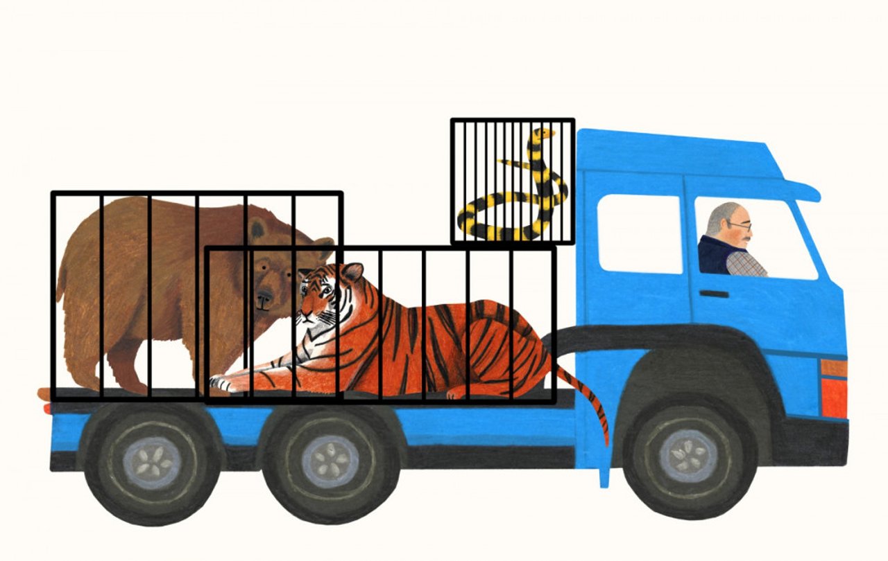 Illustratie van Lieke: een truck met wilde dieren