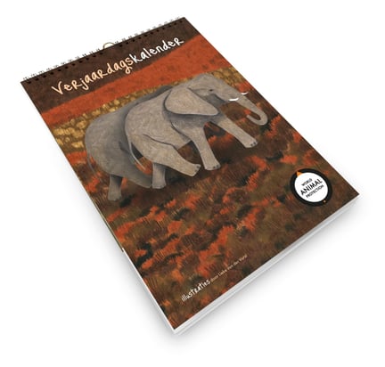 Voorkant van de verjaardagskalender met daarop een illustratie van een olifant